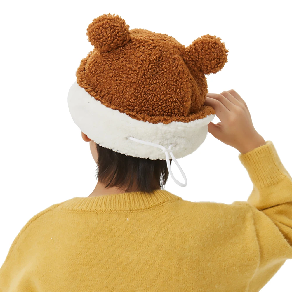 Ohsunny Kids Hat Winter Warm Adjustable Bucket Cap Children Cute Cartoon Bear Ear Caps Outdoor Furry Warmer Beanie Boys Gifts