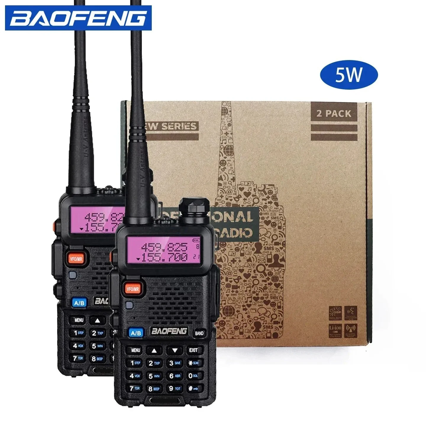 

2pcs BAOFENG 5W 8W High Power Dual Band Two Way Radio Long Range Handheld Portable Walkies Talkies For Hunting