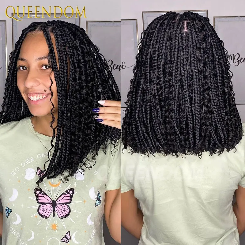 Short Bob Braided Wigs Synthetic Goddess Boho Box Knotless Jumbo Braids Wigs Full Lace Wigs Bohemian Curly Cornrow Braided Wig