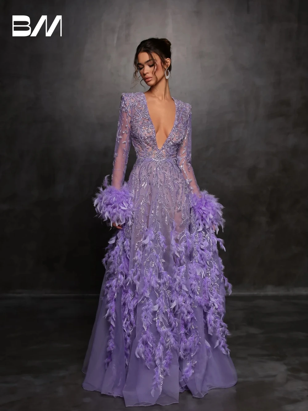 Intricate Deep V Neck Feathered Evening Dress 2025 Celebrity Sexy Sequined Cocktail Customized Party A Line Popular Prom Gown