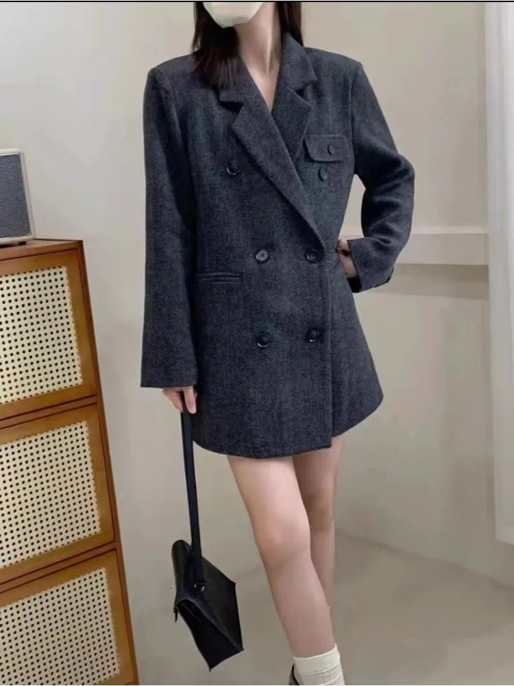 

Insozkdg New Elegant Women Mid-length Woolen Coats Office Lady Autumn Winter Korean Loose Warm Thick Wool Blend Jackets Female