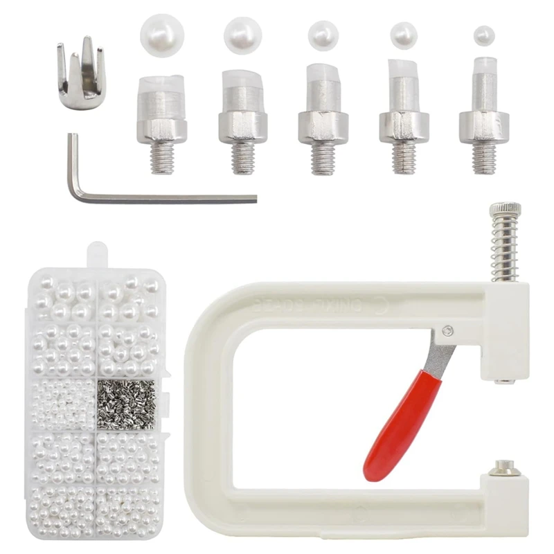 Pearl Setting Machine Hand Press Tools With 5 Size Of Round White Pearl Beads Rivet Studs For Decorating Clothes