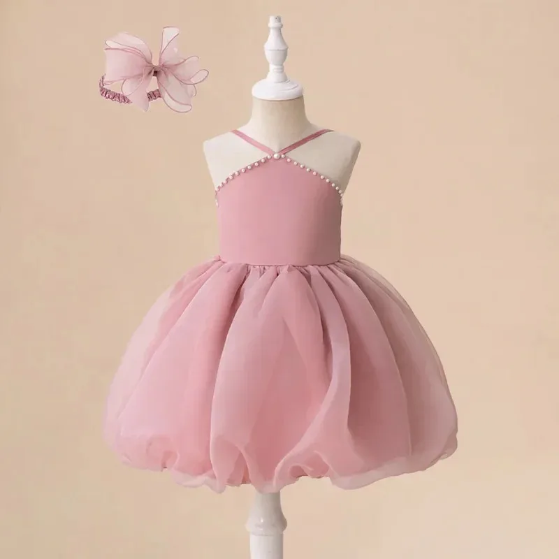 

XT8Flower Bud Girls Party Dress Off Shoulder Pearl Evening Elegant Pink Wedding Princess Dresses Girl Birthday Prom Kids ClXT6@!