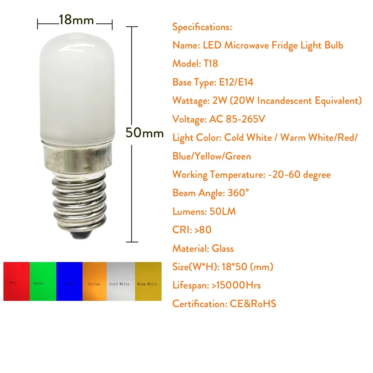 2W Refrigerator LED Lamp Light Bulb E14 E12 Blue Bulbs 220V For Freezer Fridge Indicator ReplACe 20W Halogen Appliance Lamps