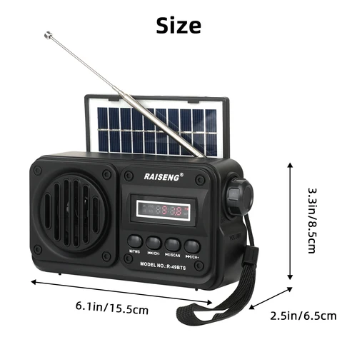 Imagen 2 del producto Altavoz Bluetooth inalámbrico 49BTS reproducción MP3 radio FM carga Solar radio de emergencia banda completa alta sensibilidad