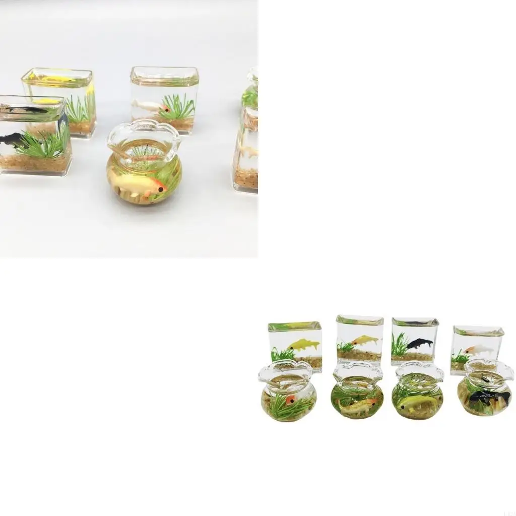 L43A Unique Square/Round Fish Fish Tanks Model for Miniature Scene Ornament