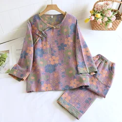 Autumn Sleepwear Women's Cotton Retro Long Sleeve Pajamas Floral Pyjamas For Women Nightwear Ladies Nightie Home Wear