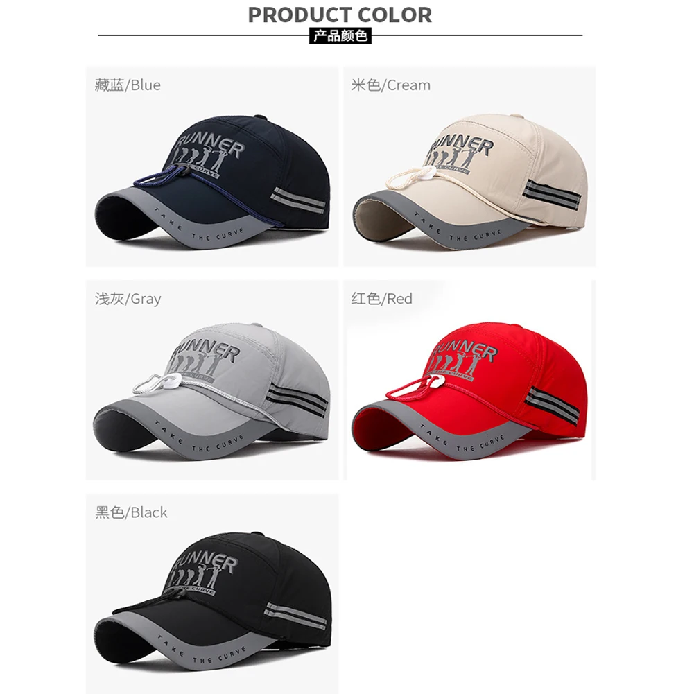 Męska czapka z daszkiem przeciwsłoneczna odporna na wiatr lina szybkoschnące list pasek odblaskowy codzienny kapelusz na zewnątrz