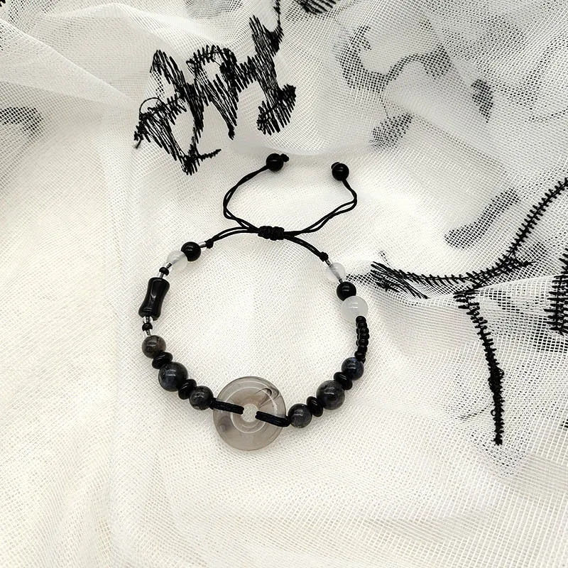 Pulsera con colgante de paz de estilo chino, diseño de nicho, sensación de alta gama, pulsera de cuentas pura tejida a mano