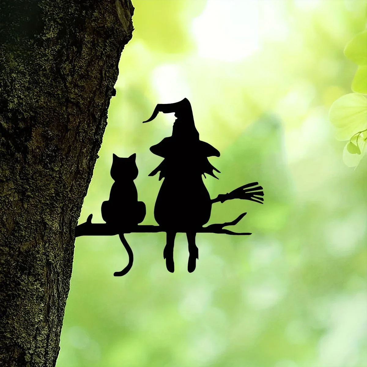 

1pc Bewitching Iron Silhouette Cute Witch and Cat Garden Stake Yard Art Decor. Magical for Garden Lawn Courtyard,Stump Plug-in.