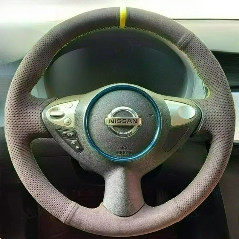 Hand-stitched renovation wear-resistant black leather suede car steering wheel cover For Nissan Juke Maxima 370Z Sentra SV