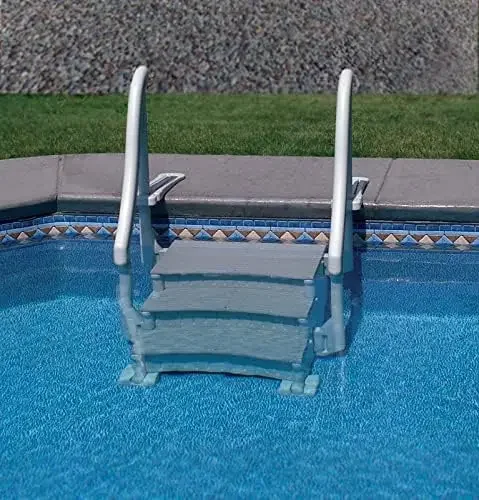 Curve with Add On in-Pool Inground Pool Step 3 Tread Stair Entry System w/ 2 Handrails & Adjustable Mounting Brackets