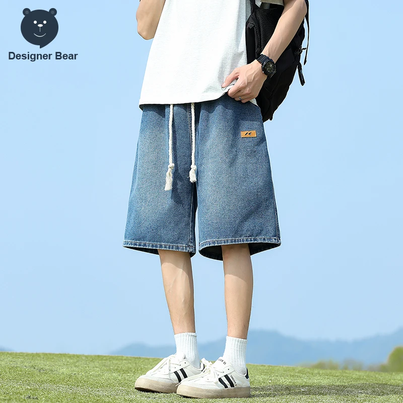 High Quality Men's Summer Denim Shorts Thin Baggy Trendy Knee Length Pants Cotton Drawstring Jeans Shorts Bermuda Jorts Man view 4