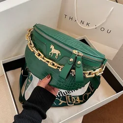 Thick Chain Women's Waist Bag Alligator Pattern Fanny Pack Fashion Shoulder Crossbody Chest Bags Banana Handbag Female Belt Bag