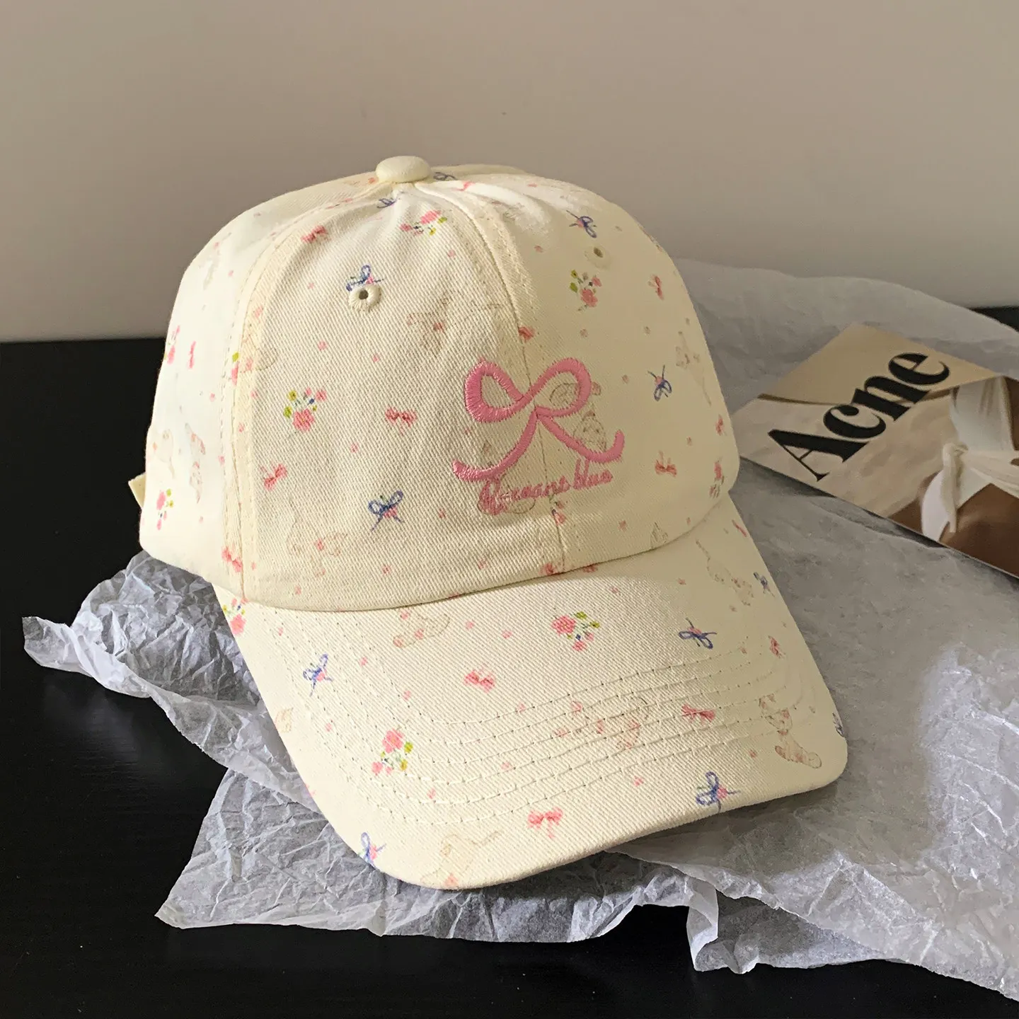 Sweet Bowknot  Baseball Hat for Women Solid Color Korean Girl Peaked Cap Outdoor Soft Cotton Snapback Sun Visors Hat