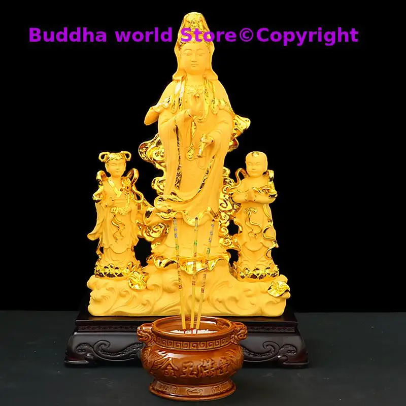 

Home SHOP temple golden Guan yin Bodhisattva JIN TONG YU NV buddha statue family protection bless safety health good luck