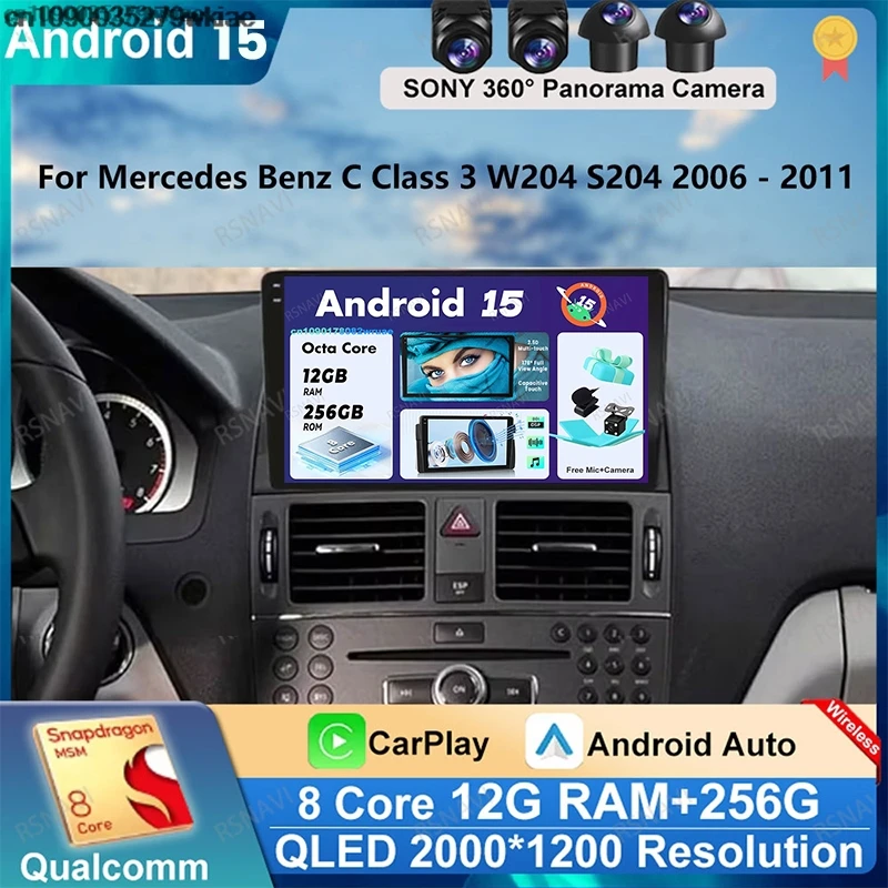 

Android 15 Car Radio For Mercedes Benz C Class 3 W204 S204 2006 - 2011 Autoradio GPS BT QLED Navigation 4G LTE DSP Viedo Player