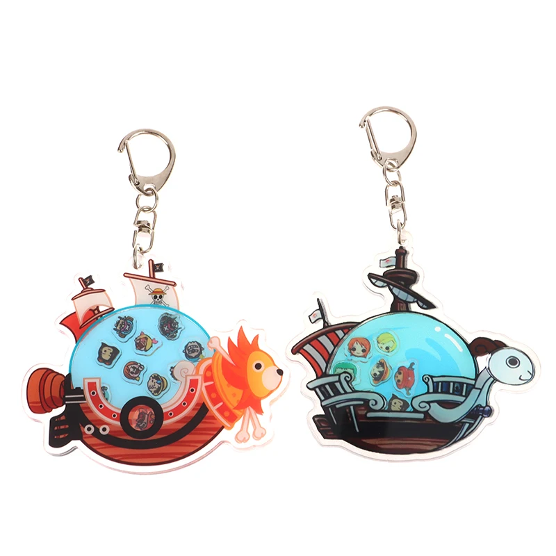 Acrylic Anime One Piece Shaking Keychain Cute Cartoon Thousand Sunny Going Merry Key Chain Relief Stress Toys Fan Gifts