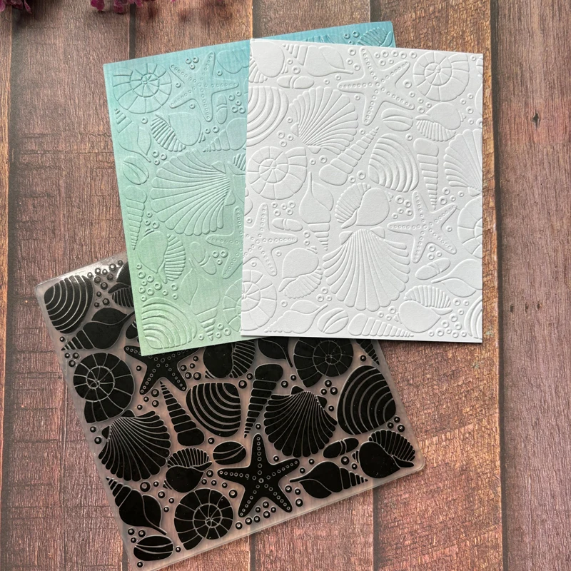 One piece set of seamless sea shell pattern summer ocean plastic concave convex embossing template folder