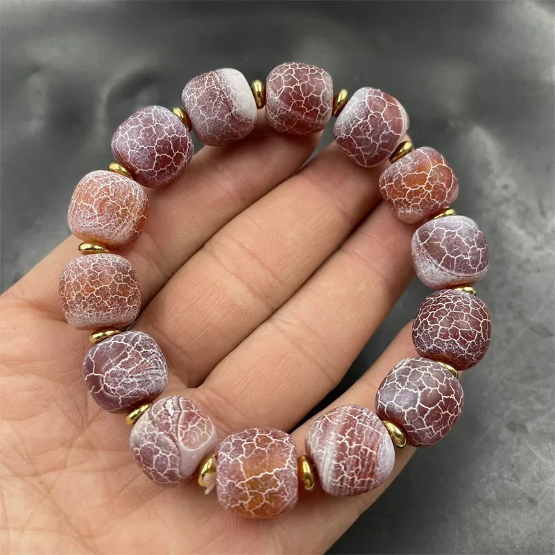 Natural onyx barrel bead bracelet matte matte weathered pattern onyx hand string bracelet large color bucket bead round large