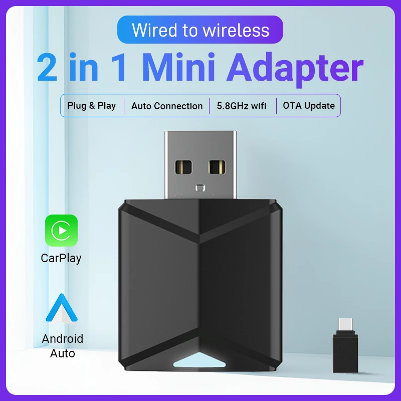 

Acodo NEW Mini 2in1 adapter Wired to Wireless Carplay and Android Auto Compatible with 99% of Cars Plug and Play Smart Dongle