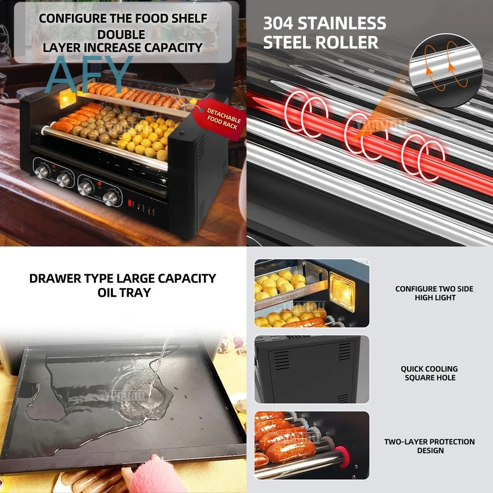 Stainless Steel 7 Roller Sausage Roast Machine for Commercial Kitchen for Food Truck for Fast Food Restaurant Automatic