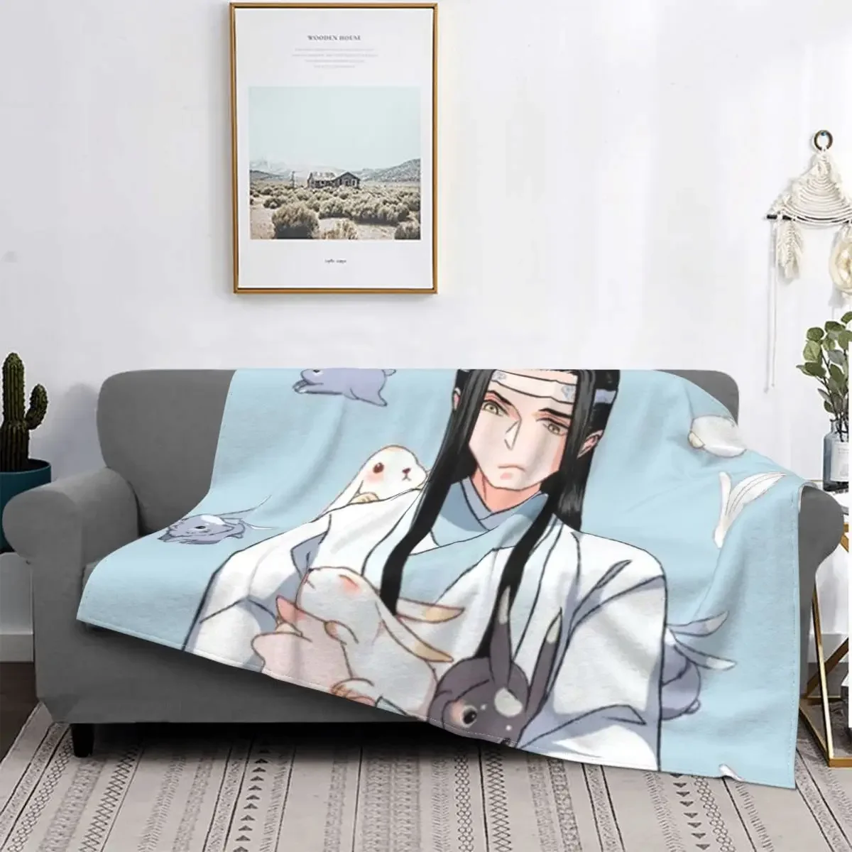 Mo Dao Zu Shi Knitted Blanket Fleece the Untamed Lan Zhan Rabbits Throw Blanket for Airplane Bedspread