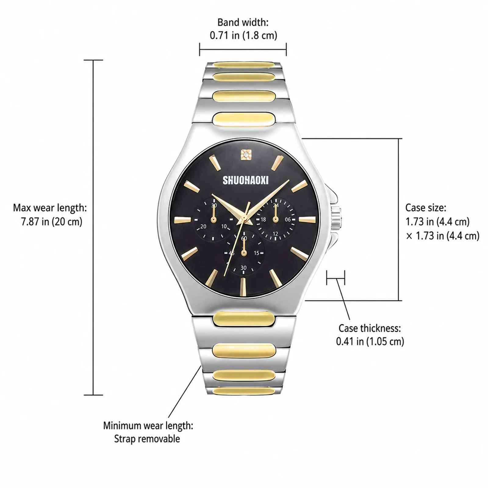 FLONGO Men's Luxury Analog Quartz Watch 3 Dials Bar Markers Detachable Band Wrist Watch Gift for Father Son Business Casual