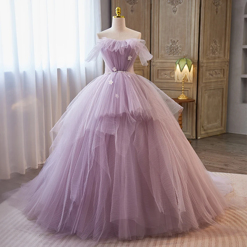 

Purple Evening Gown Women's Fairy Sle Luxury Puffy Skirt Banquet Host Photoaphy Light Wedding Dr Korean Sle Long Dr