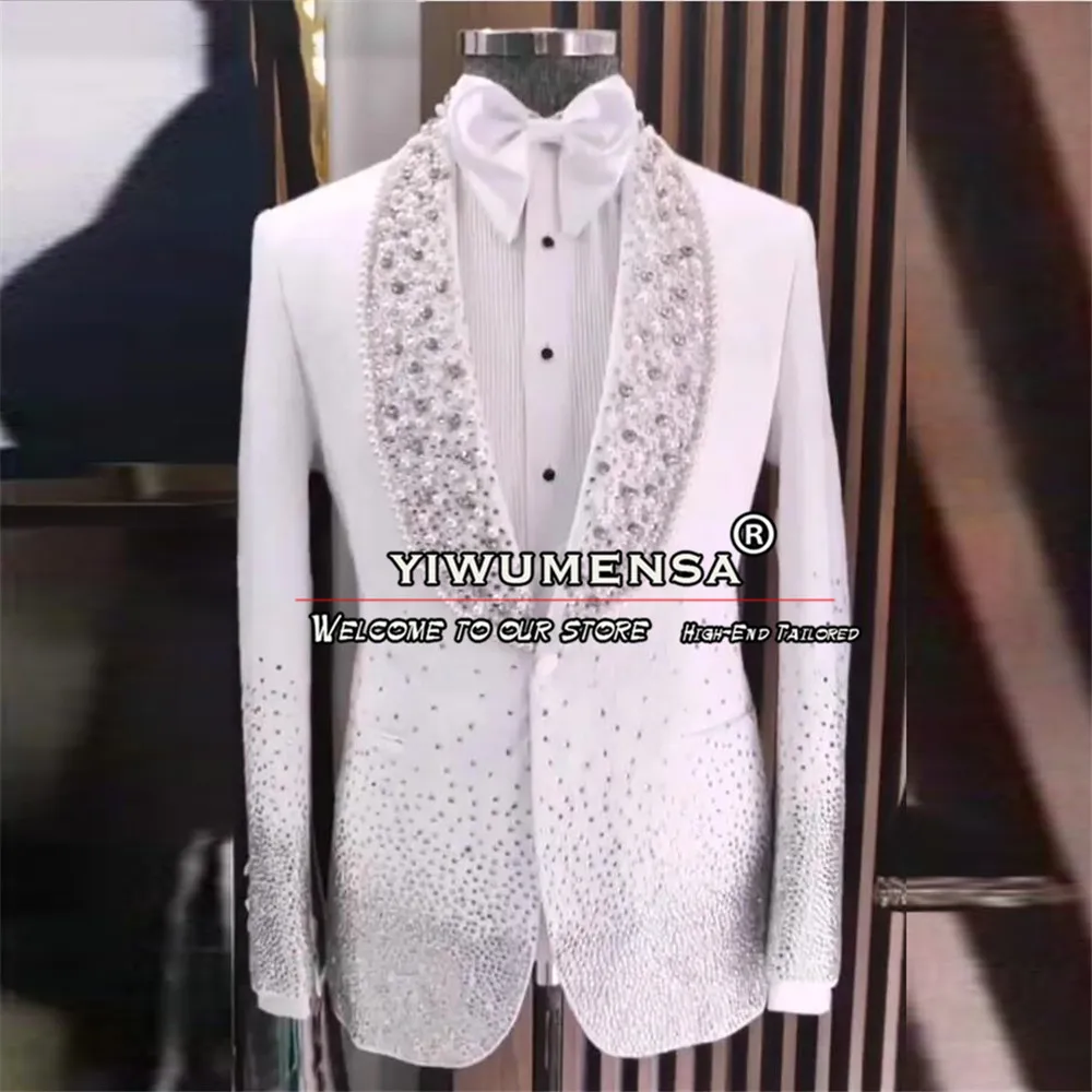 Exquisite Wedding Suits For Men Handmade Beading Crystal Blazers Formal Custom Groom Tuxedos Prom Party Male Fashion Clothing