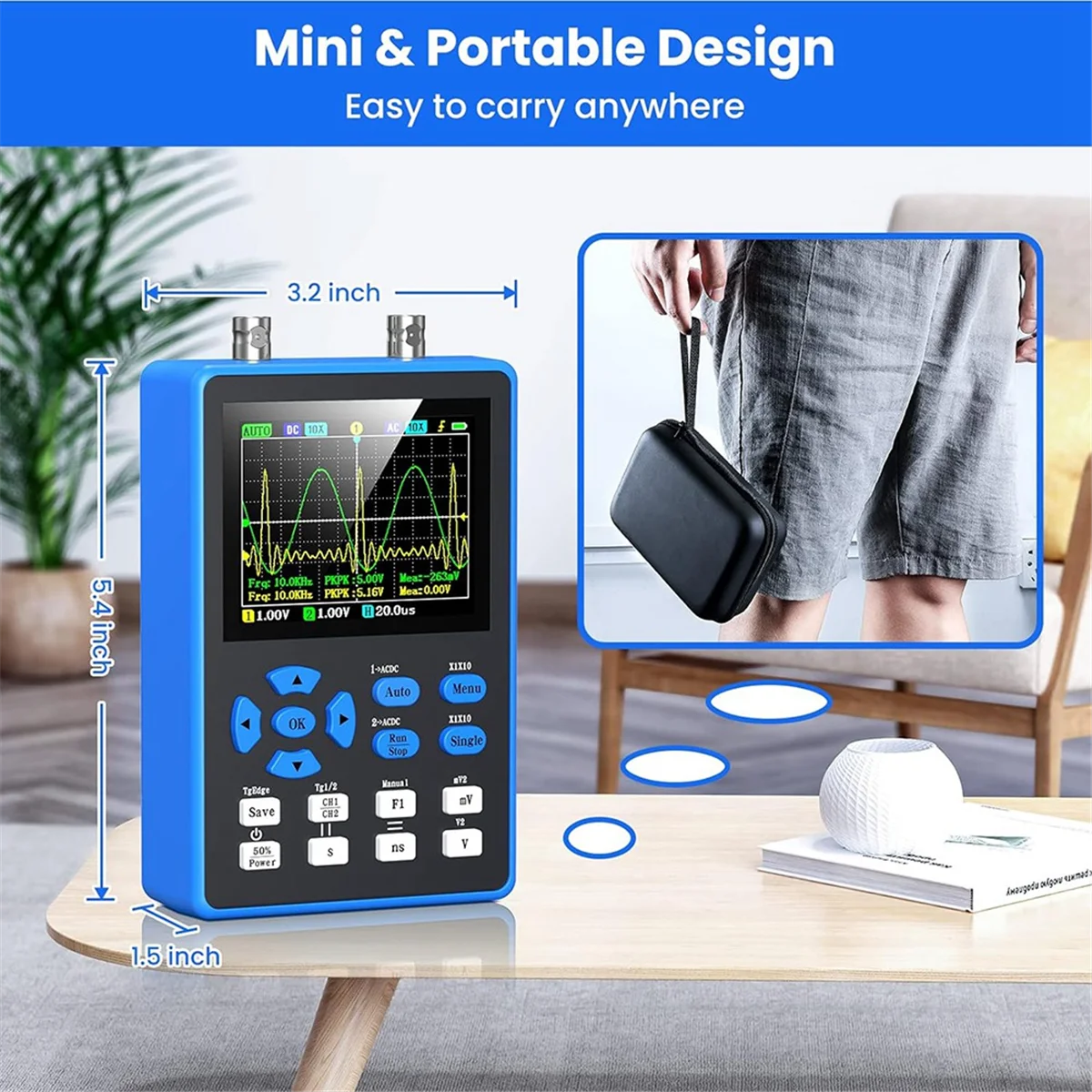 Durable DSO2512G Digital Oscilloscope with 2 Channels 120Mhz Bandwidth Signal Generator 500MSa/S Sampling Rate, 2.8 Inch Display