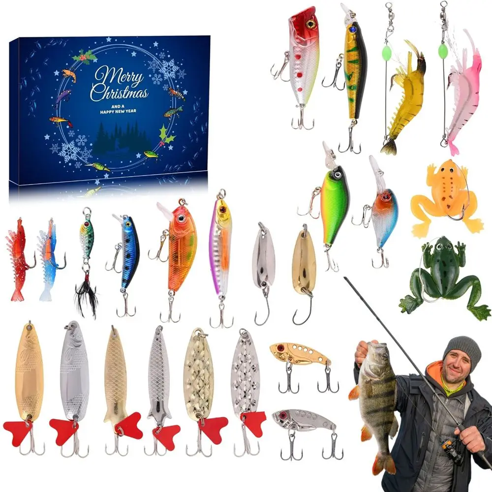 24 Pcs/Set Diverse Advent Calendar Unique Durable Christmas Countdown Gifts Set Realistic 24 Days Fishing Tackle Lures Set