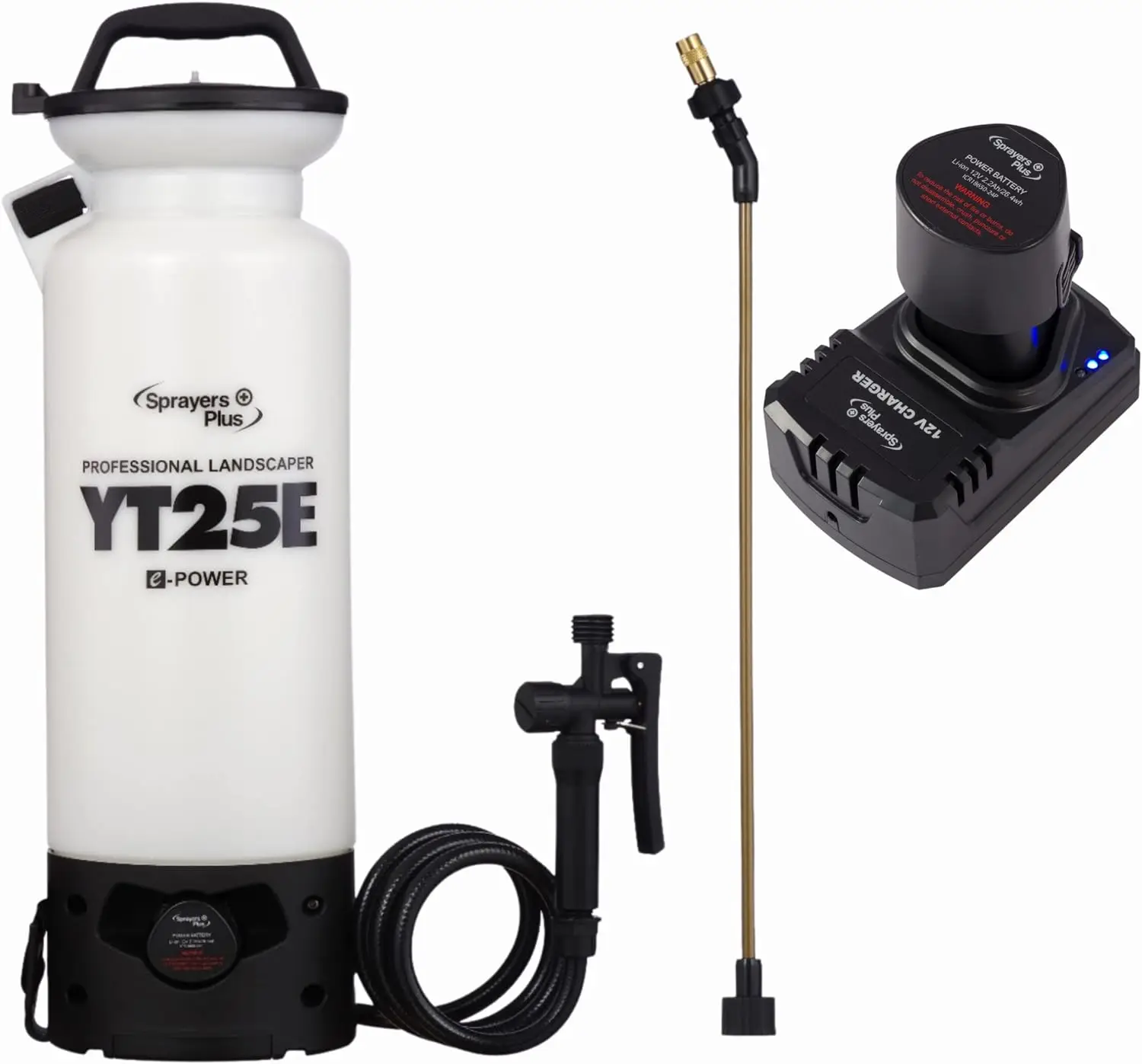 YT25E Battery Sprayer - 12V Lithium-ion with Viton Seals & O-Ring, Brass Wand & Nozzle & Shoulder Strap 2 Gallon