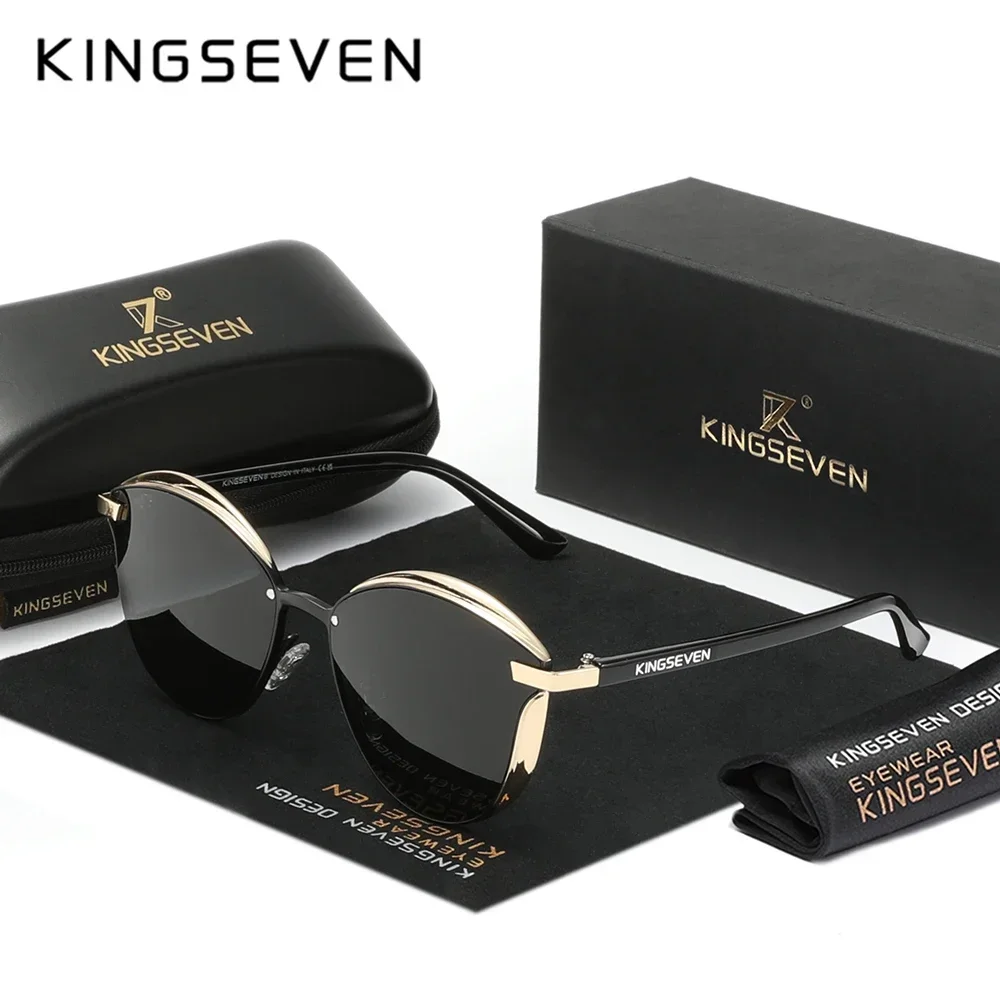 KINGSEVEN Stilvolle Cat-Eye-Sonnenbrille für Damen, UV400, polarisiert, Reisebrille, Freizeitbrille, Fahrbrille