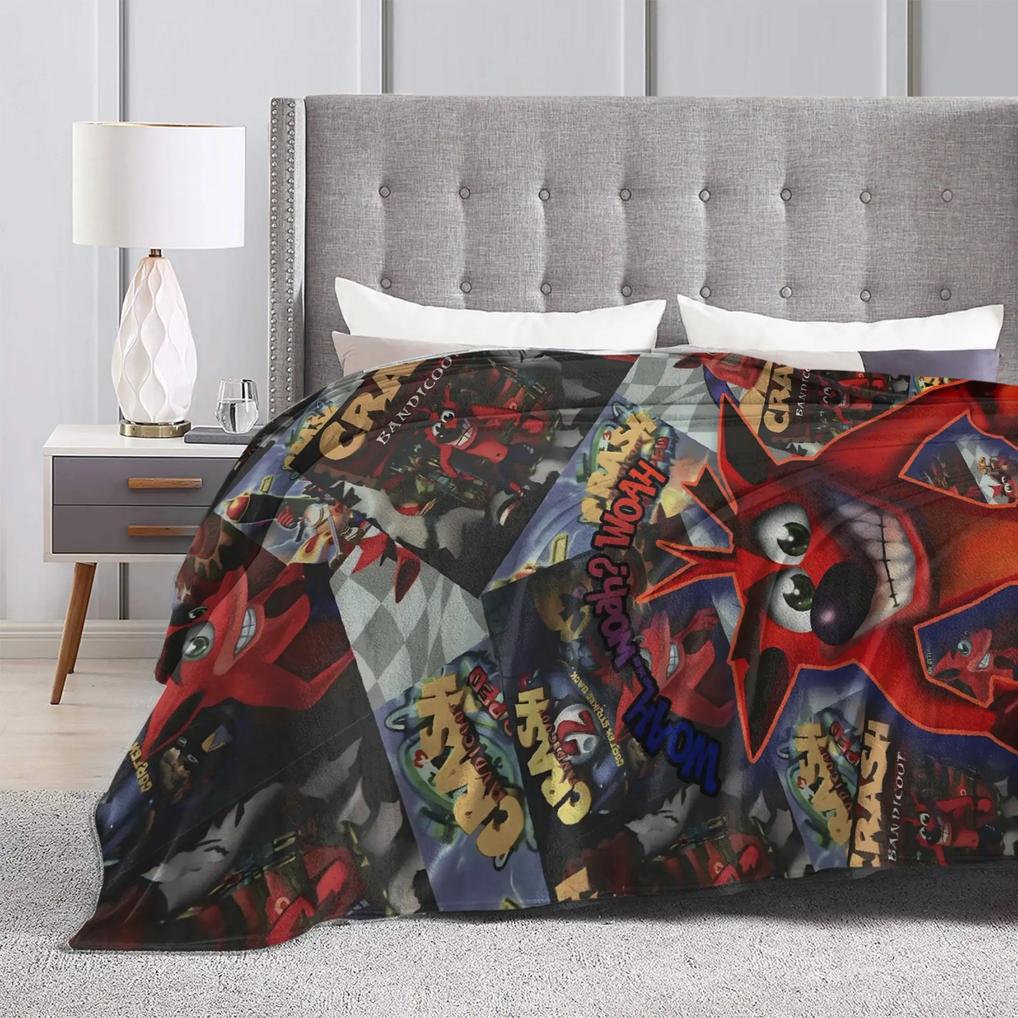 Crash Bandicoot Retro Collage Blanket  Soft Print Plush Throw Blanket For Kids Couch Bed Flannel Bedspread Bed Cover