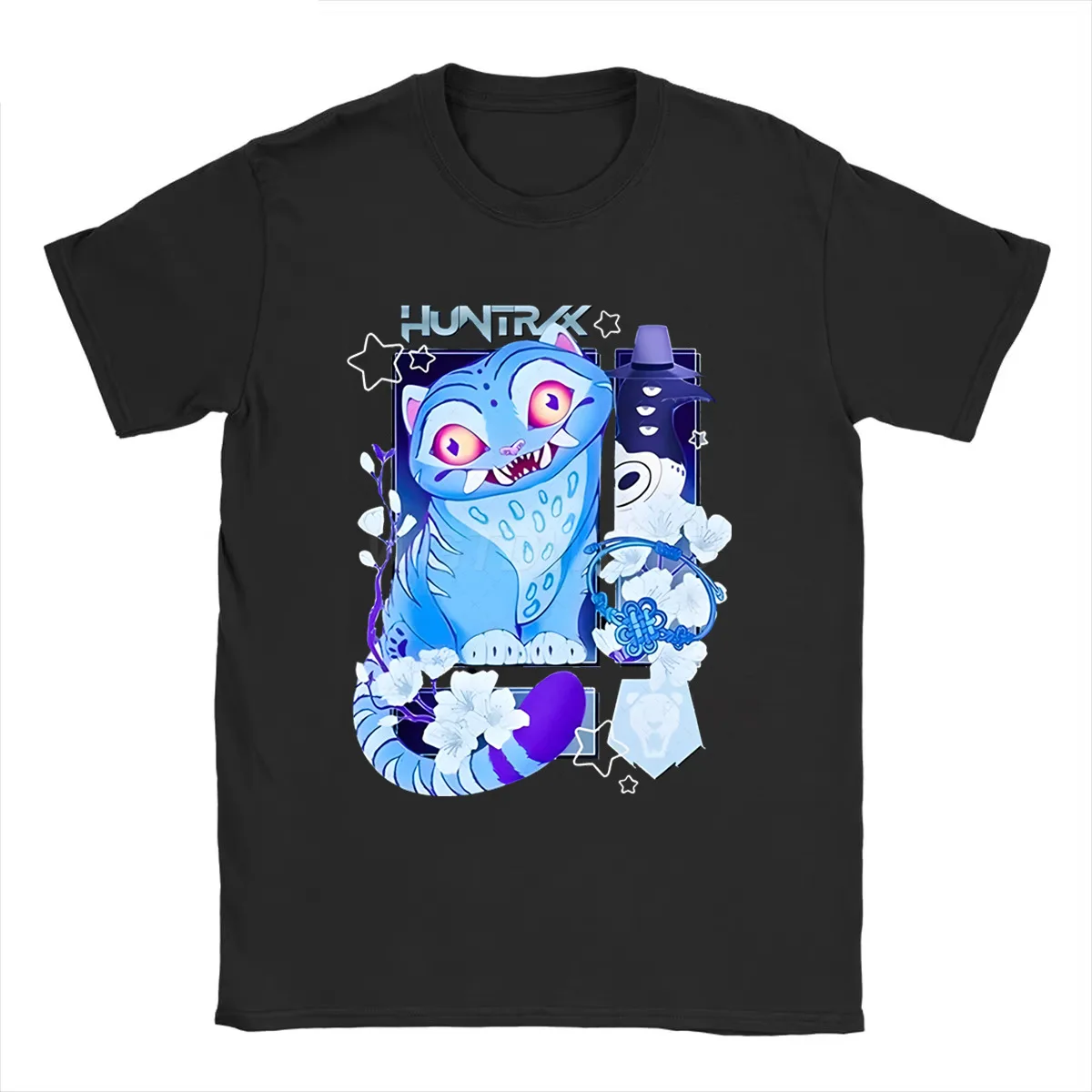 الرجال KPop شيطان الصيادين الأزرق النمر تي شيرت ملابس قطنية نقية الجدة قصيرة الأكمام الياقة المستديرة تيز هدية فكرة تي شيرت