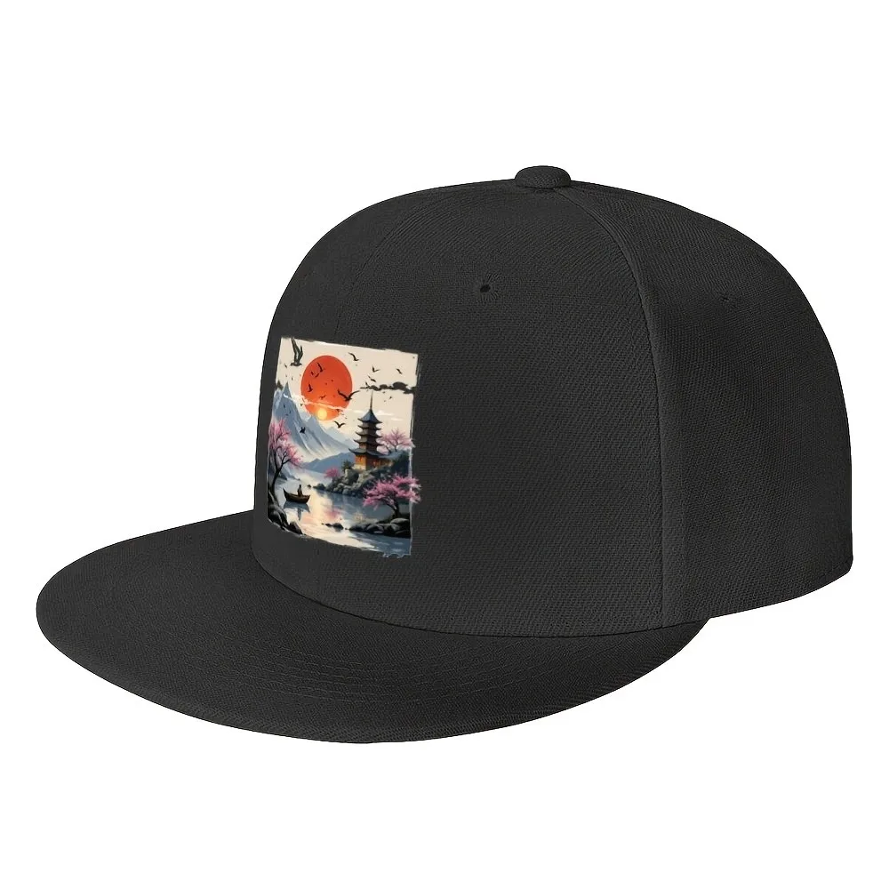 Gorra de béisbol Cherry Blossom Pagoda, unisex, con visera plana, ajustable, para deportes al aire libre, protección solar, estilo urbano moderno