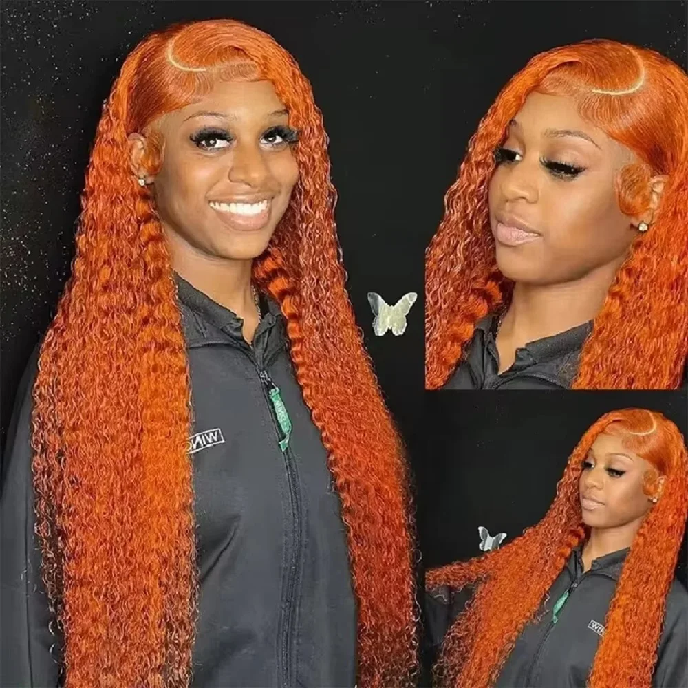 

Deep Curly Human Hair Wig 180% Density 13x4 Deep Wave Lace Frontal Wigs Peruvian Hair Pre Plucked Ginger Orange Curly Colored ﻿