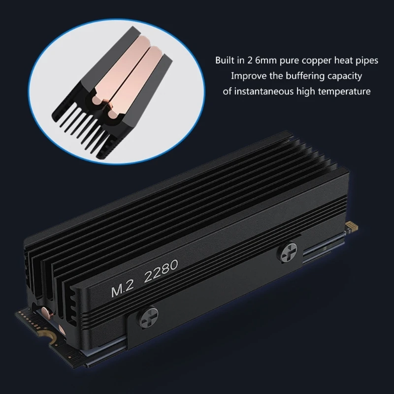 Efficient M.2 2280 SSD Heat Sink SSD Cooler Metal Radiators with Silicone Thermal Conductive Pastes 2 Copper Heat Pipe