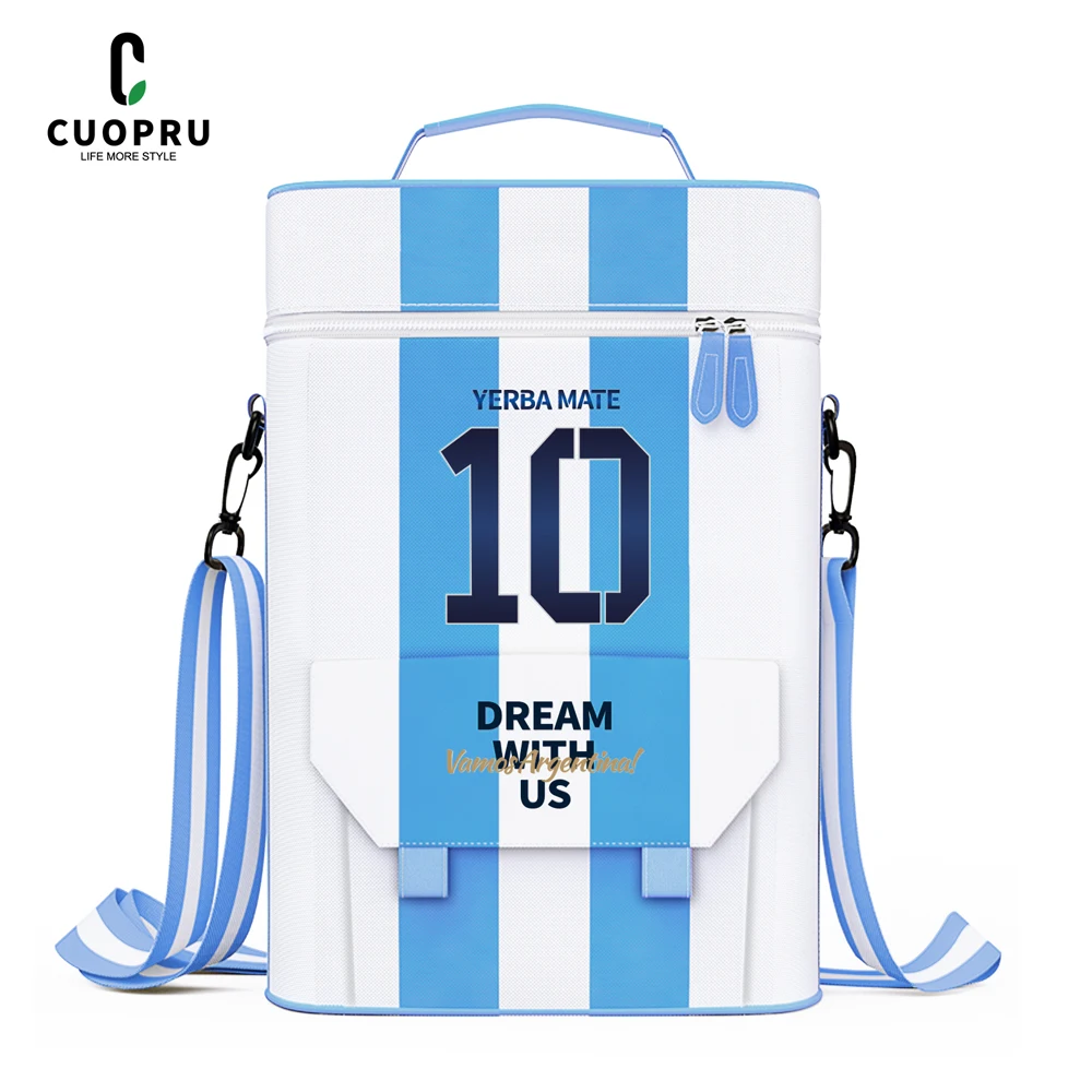 CUOPRU Argentina Football Captain No.10 Style Matera Bag, Premium Waterproof 2 Wine Bottle Pockets Portable Bag for Mate