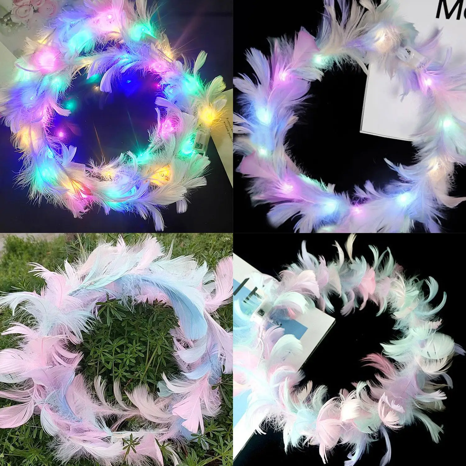 

1 Pc Romantic Glowing Wreath LED Light Feather Crown Headband Feather Garlands Headpiece Wedding Girl Birthday Luminous Hairband