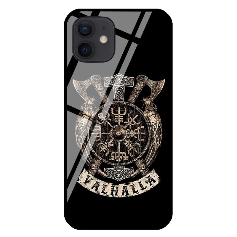 Vegvisir Valhalla Norse Mythology Tempered Glass Case For iPhone 14 13 12 mini 11 Pro Max XS X XR 7 8 Plus SE 2020 Coque