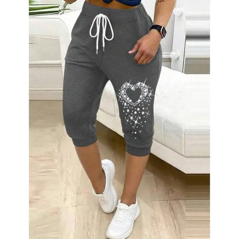 

Повседневные длинные женские брюки с принтом в виде сердца и завязками на талии, прямые брюки из ПВХ, зимняя мода