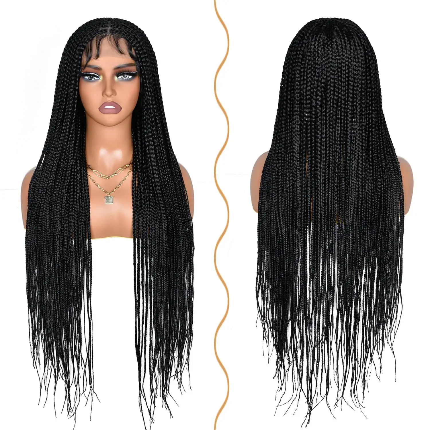 Synthetic Long Full Lace Knotless Box Braided Wigs for Black Women Twisted Braids Lace Frontal Black Cornrow Wig with Baby Hair