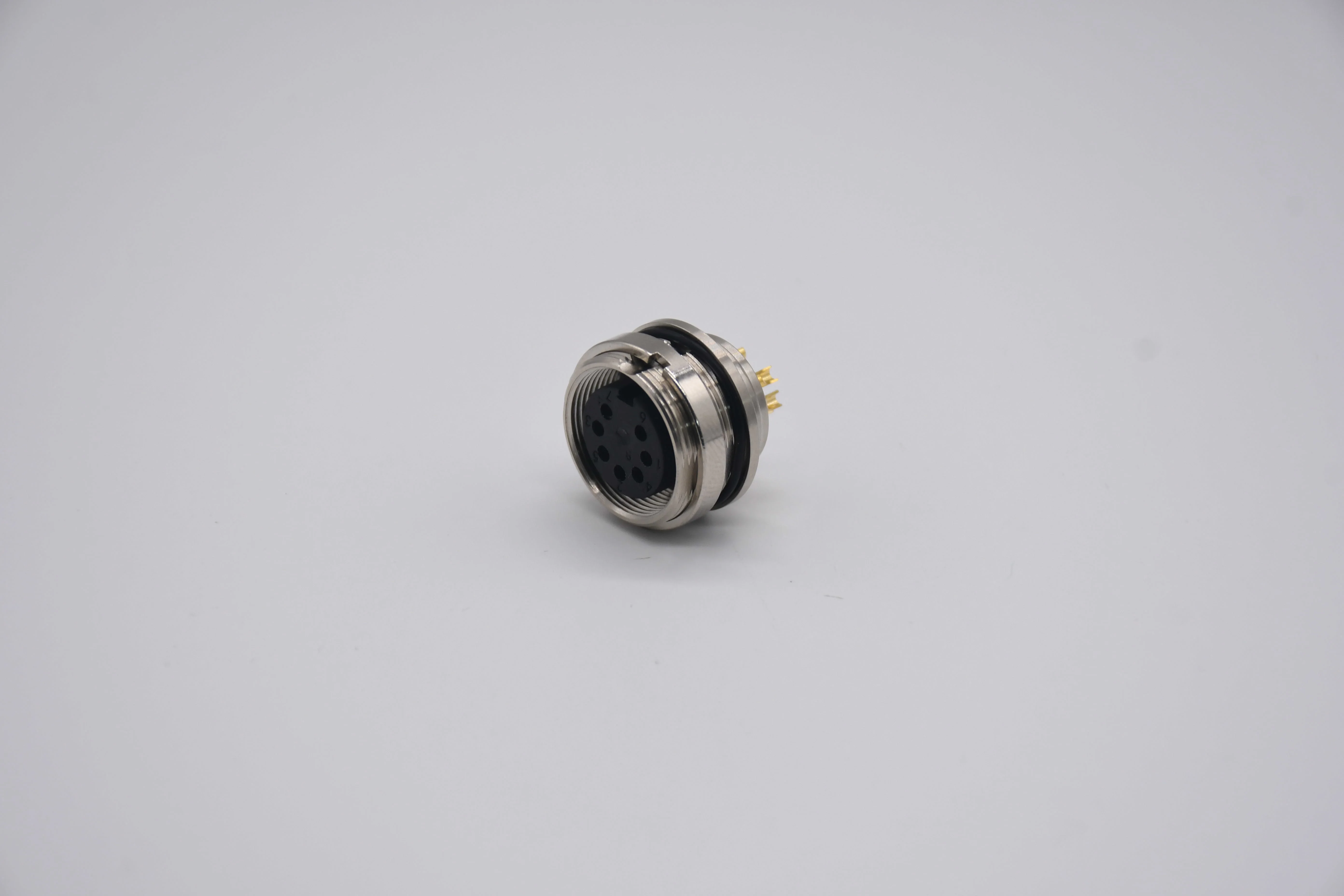 M16 Solar Connector 7 Position A-Coded Female Solder Cup Aluminum Shell Receptacle Back Side Nut