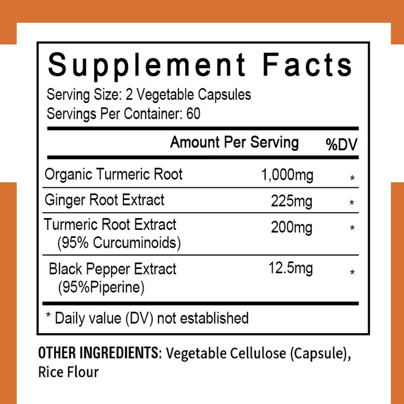 有機クルクミン根 - 1000 Mg、黒コショウの天然関節サポート、心血管、骨、筋肉、脳の健康に利点があります
