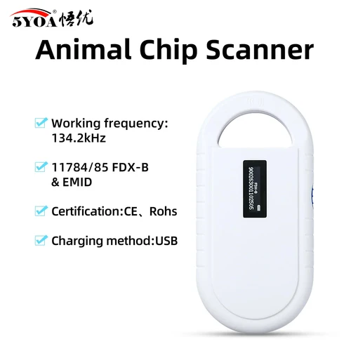 Imagen 1 del producto Escáner para mascotas 5YOA PT160, lector de identificación de animales, pantalla OLED, transpondedor de Chip ISO11784/5, escáner de microchip portátil USB RFID