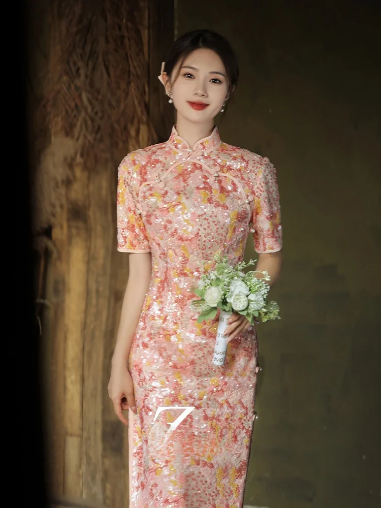 

New 2026 Wedding Qipao ort Sve mid Waist Cusizable Chinese Sle Bridal Gown for Small Figures