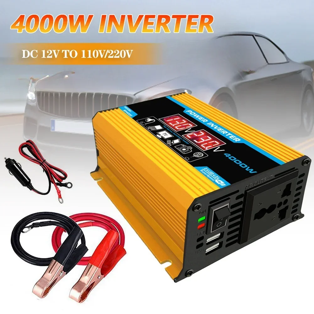 

Power Inverter 4000W Car Power Inverter DC12V to 110V 220V AC Converter Auto Charger Converter Adapter Dual Voltage Display