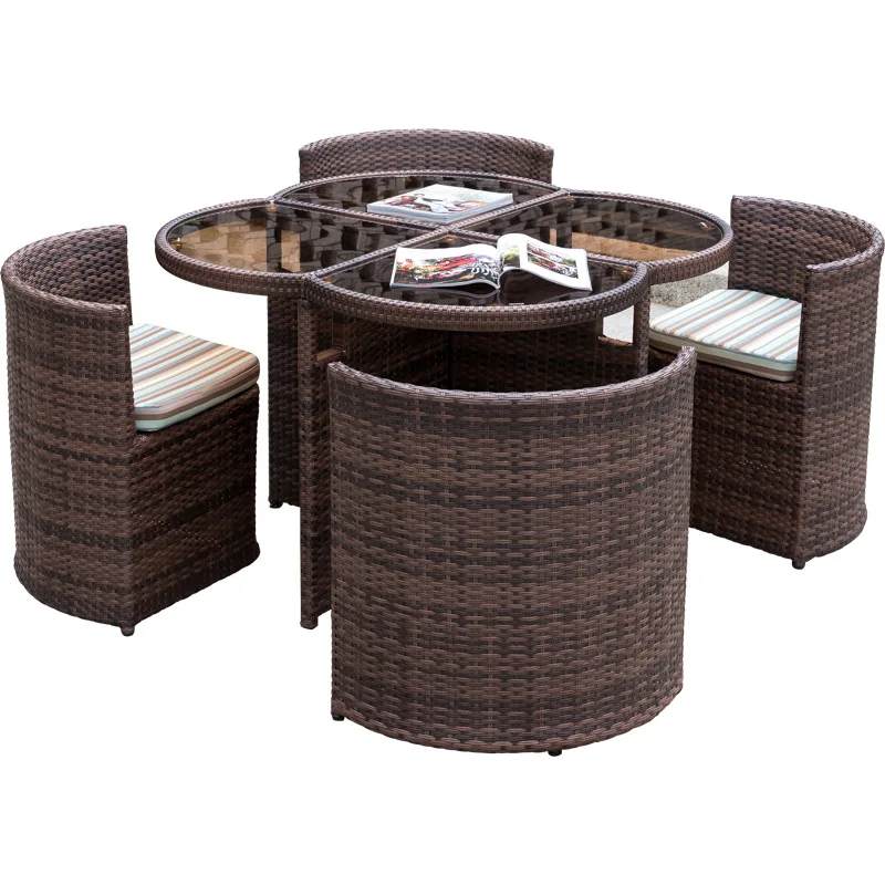 

Rattan table and chair combination outdoor courtyard garden open-air waterproof sunscreen leisure